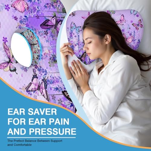 Ear Piercing Pillow for Side Sleepers Pillows with Holes for Ear Pain,Donut Pillow for Ear Side Sleeping Pillow for Adults CNH Ear Pain Relief Pressure Sores Ear Pillow with Hole in Center