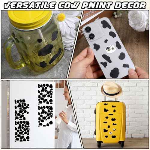 408 Pcs Cow Print Stickers, 12 Sheets Self-Adhesive Cow Spot Pattern Print Wall Art Decals Black Waterproof Peel and Stick Vinyl Decals for Wall Car Laptop Water Bottle Home Decor