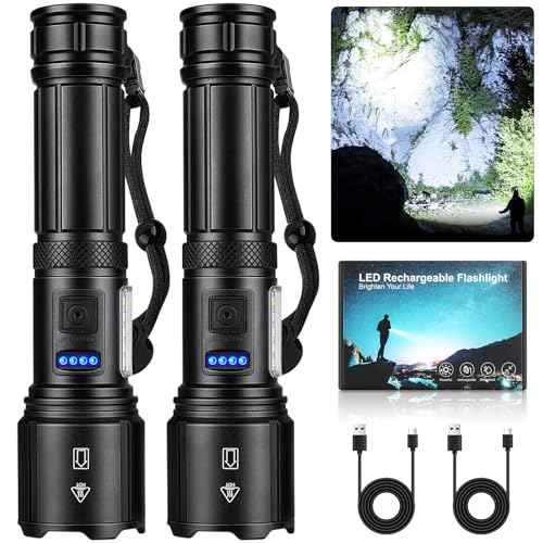 Rechargeable LED Flashlights High Lumens, 99,000 Lumens Super Bright Flashlight 7 Modes w/COB Work Light, Powerful Flash Light for Outdoor Emergency Hiking Camping