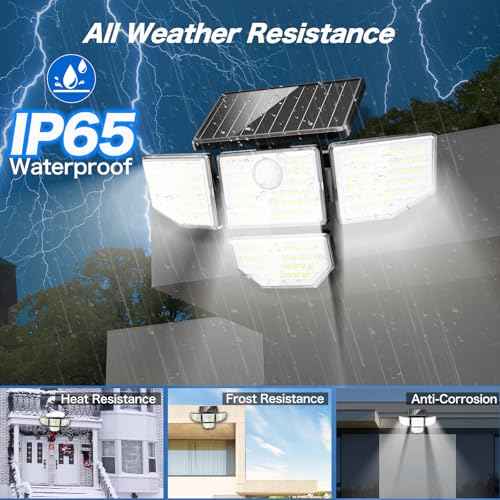 3000LM Outdoor Solar Light - Upgrade 4 Heads 188 LED Solar Motion Sensor Outdoor Lights, IP65 Waterproof Powered Light for Home Darkroom Backyard, 4 Pack