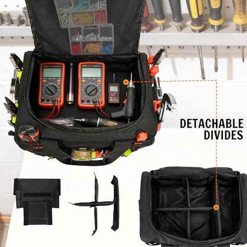 Tactical Tool Bag with 3 Inner Pouches, Portable Handheld and Shoulder Sling Tool Tote Organizer with MOLLE System, Large Capacity for Electricians, Technicians, Repairman, HVAC Techs, Black