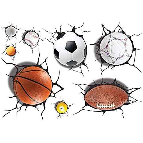 Supzone Sport Balls 3D Wall Stickers Break Through DIY Basketball, Rugby, Baseball, Football Wall Decor Boys Playroom, Bedroom, Classroom, Living Room