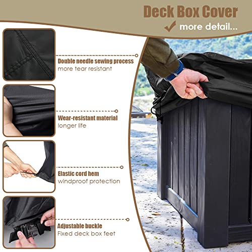 Deck Box Cover Waterproof Heavy Duty Patio Storage Box with Zipper Outdoor Ottoman Bench Cover Rectangular for Keter Suncast Lifetime Rain Snow Dust Resistant