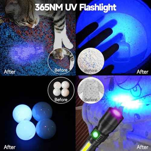 Black Light UV Flashlight, 3-in-1 Magnetic Rechargeable Flashlight, High Lumens Zoomable Beam LED Flash Light, 7 Modes Waterproof Tactical Flashlight for Emergencies, Camping, Pet Urine Detection