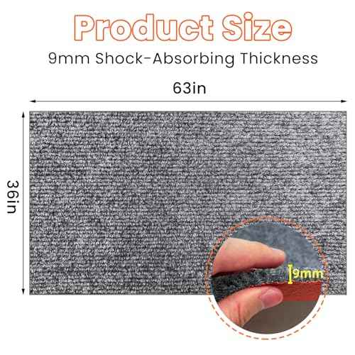 9mm Thickened Under Washing Machine Mat 63" L x 36" W Shock Absorbing Noise Reducing Non-Slip TPE Backing Floor Mat Freely Cut for Refrigerator Washer Dryer Portable Air Conditioner Floor Protection