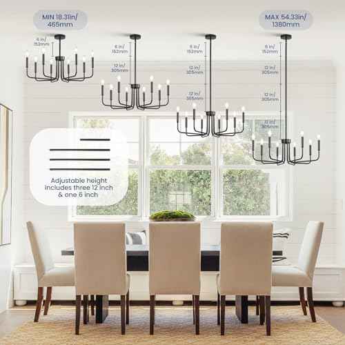 Yunnix Black Chandeliers for Dining Room 8-Light Modern Farmhouse Hanging Light Fixture in Iron for Kitchen Island Over Table, Living Room Foyer Lighting Bedroom