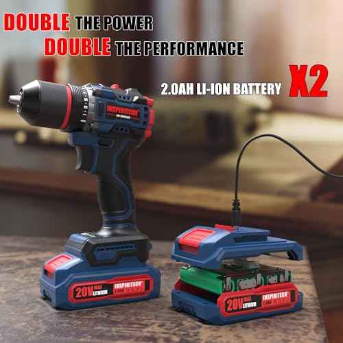 20V Cordless Drill Set, Brushless Power Drill with 2 Batteries and Charger, 3/8-Inch Metal Chuck, 22 Torque Settings, Drill/Driver Bits and Tool Bag Included