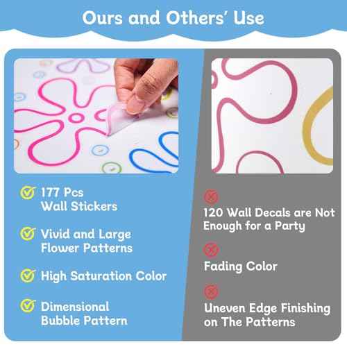 177 Pcs Flowers and Bubbles Wall Decals, Under The Sea Birthday Party Peel and Stick Colorful Bubble Stickers, 6 Sheets, 30cm x 20cm Each, Static Cling, Removable