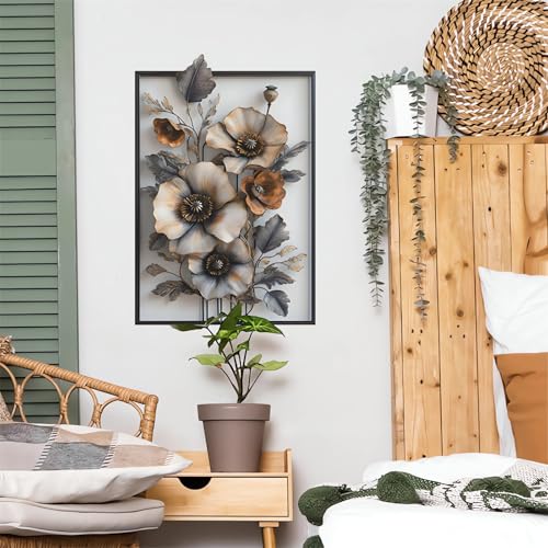 Poppy Fake Flower Wall Stickers, sacinora 3D Floral Art Wall Decals Removable Vinyl Peel and Stick for Living Room Bedroom Bathroom Sofa TV Background Home Decorations