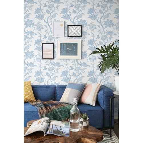 Boho Blue Peel and Stick Wallpaper Wall Paper Modern Contact Paper Boho Bedroom Bathroom Wallpaper Peel and Stick Blue and White Removable Self-Adhesive Wall Decor Vinyl Roll 17.3" x 118"