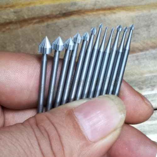 Luo ke 12 Pcs Cylinder-Cone Shape Carving Burr Sets, 3/32'' Shank Jewelry Making Stone Setting Burs for Lapidary (008-040)