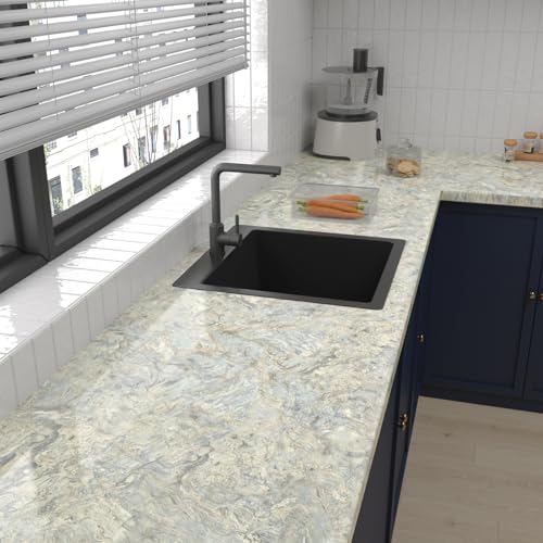 VaryPaper Grey Beige Marble Contact Paper for Countertops Waterproof Kitchen Countertop Peel and Stick Marble Wallpaper Removable Self Adhesive Granite Vinyl Wrap for Desk Cabinets Table 15.7''x78.7''