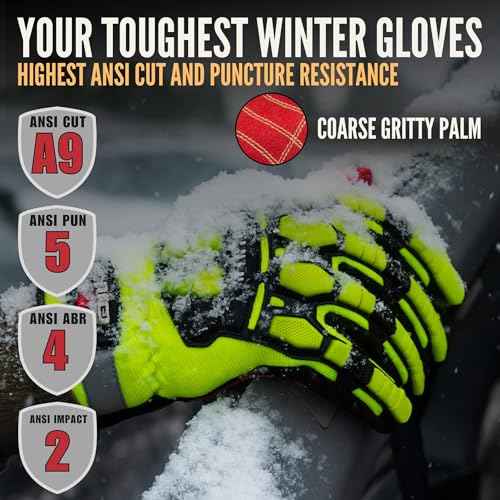 Cestus 5207, ANSI Cut A9 Winter Work Gloves for Men (1,3,10,50 pairs) Insulated Waterproof Impact Gloves for Cold Weather
