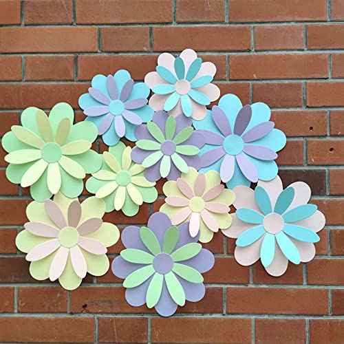 Giant 3D Pastel Flower with Stickers (10"-7.5") Paper Flower Wall Stickers Room Decor Kids Nursery Classroom Wedding Backdrop Pack of 10