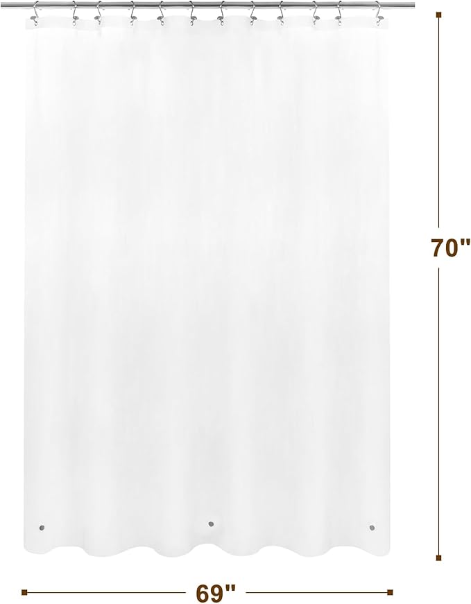 Barossa Design Frosted Shower Curtain Liner 69" x 70" with 3 Magnets - Waterproof PEVA Shower Liner for Bathroom/Stall, PVC Free, Metal Grommets - Frost, 69x70