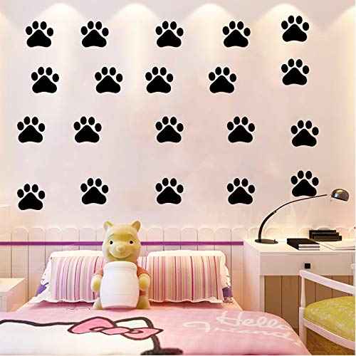 CHULAI 24 Pcs Large Dog Footprints Wall Decal Vinyl Stickers, Removable Lovely Animal Paw Print Art DIY Sticker Mural for Bedroom Playroom Living Room Office Home Window Door Decoration