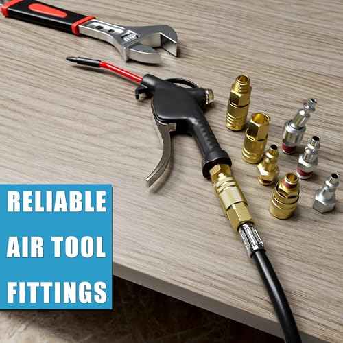 SUNGATOR 1/4 Inch Male Air Plugs, 10-Pack NPT Industrial Iron Air Hose Fittings with 1/4'' Flow Hole, Quick Connect Gas Line Fittings with Pre-Coated Sealant, M Style Plugs Kit