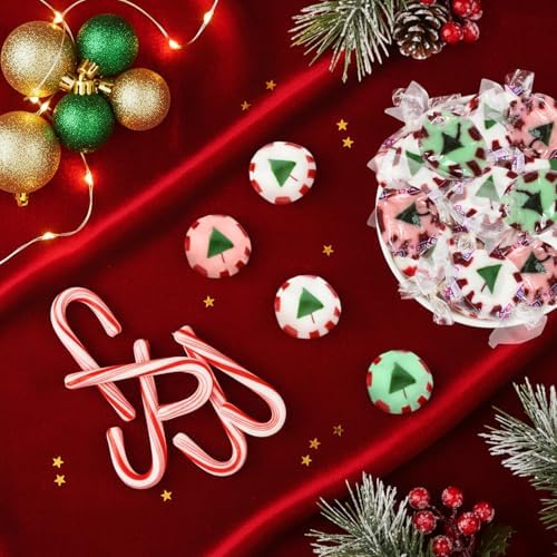Bulk Christmas Nougats Candy Mix 2 lb Bulk - Handmade Soft & Chewy Peppermint, Wintergreen, and Cinnamon Individually Wrapped Festive Holiday Mints for Bowls, Stockings, Parties, Gift Bags & Treats