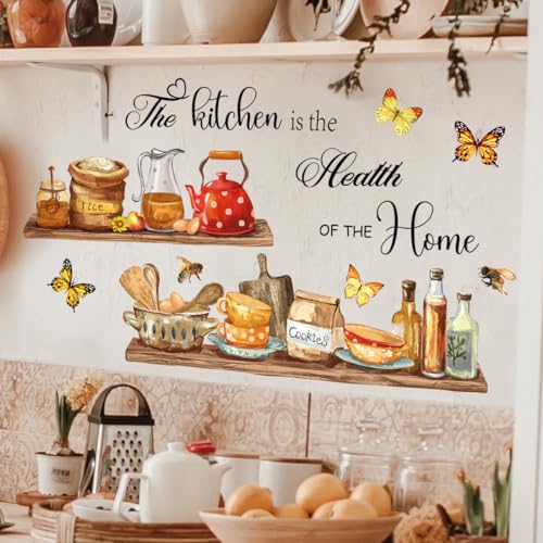 MLM Kitchen Wall Decor Stickers Decals Butterfly Quotes Stickers Vinyl Kitchen Wall Art Peel and Stick Decals for Dinning Room Coffee Shop Living Room Wall Decorations
