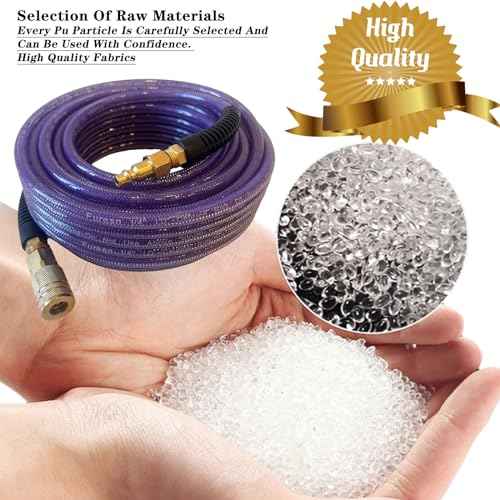 Air Hose 1/4 in x 100 ft, Polyurethane(PU), Reinforced Air Compressor Hose, Lightweight, Kink Resistant with 1/4¡± Industrial High Flow Quick Coupler and Plug, Bend Restrictors,300 PSI (100FT, Purple)