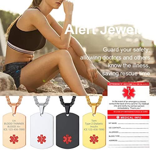 Supcare Medical Alert Necklace for Men Women, Stainless Steel Engraved Medical Emergency Pendant,Customized Medical ID Jewelry(16 Types)