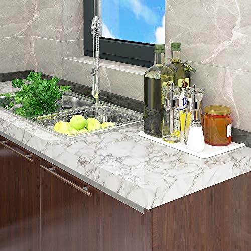 LACHEERY Grey White Marble Contact Paper Decorative Cabinet Contact Paper Waterproof Kitchen Countertop Peel and Stick Wallpaper for Backsplash Drawer Liners Self Adhesive Wall Paper Roll 15.8"x80"