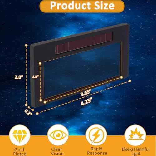 Auto Darkening Welding Lens 2x4 1/4 Shade 10, Solar Energy True Color Blue Welding Lens, Gold Welding Lens Replacement for Standard Welding Hoods and Welding Helmets