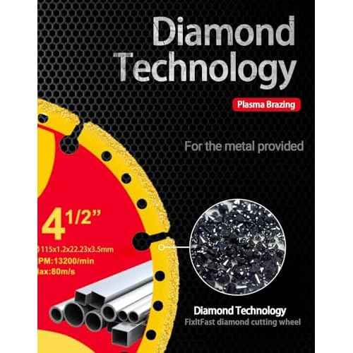 FIXLTFAST Diamond Metal Cutting Wheel 4 1/2 in for Angle Grinder Blade,Cut Off Wheel 7/8 Arbor 4/5 with 6000+ Cuts on Rebar,Iron,INOX- 6 Pack