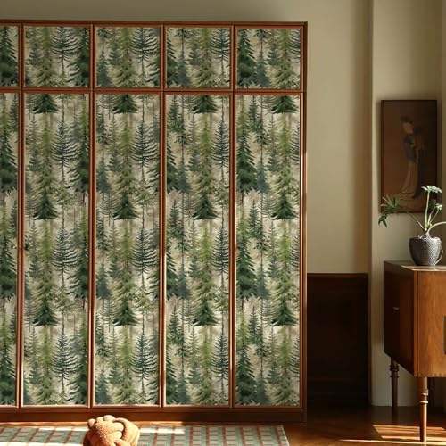 Okydoky Forest Peel and Stick Wallpaper, Green Tree Self-Adhesive Wall Paper, Removable Contact Paper for Bedroom Cabinet Decoration 17.3"x118", No.A03180D-3