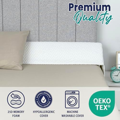 Bed Wedge Pillow for Headboard Gap Filler Full Size - High Density Memory Foam Headboard Pillow Wedge Prevents Items Falling - Triangle Mattress Spacer with Pockets