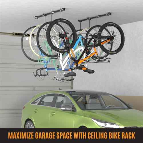 Adjustable Ceiling Mounted Bike Rack for Garage, Hold 4-8 Bikes, Hanger for Space-Saving Storage - adjustable ceiling hooks, nice Bicycle stand.