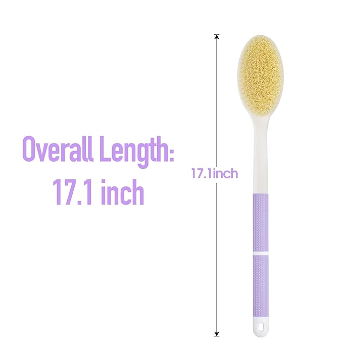 Backski Back Scrubber Anti Slip for Shower, Long Handle Bath Brush with Stiff and Soft Bristles for Exfoliation, Dual-Use Shower and Dry Body Brush(Purple)