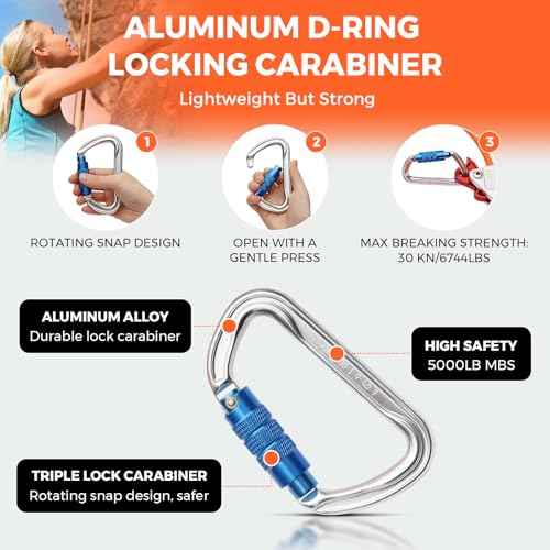 Tree Climbing Flipline Kit - Flip Line1/2 X8ft Tree Climbing Rope with Triple Lock Carabiner Adjuster Steel Swivel Snap for Fall Protection,Climbing Tree Equipment