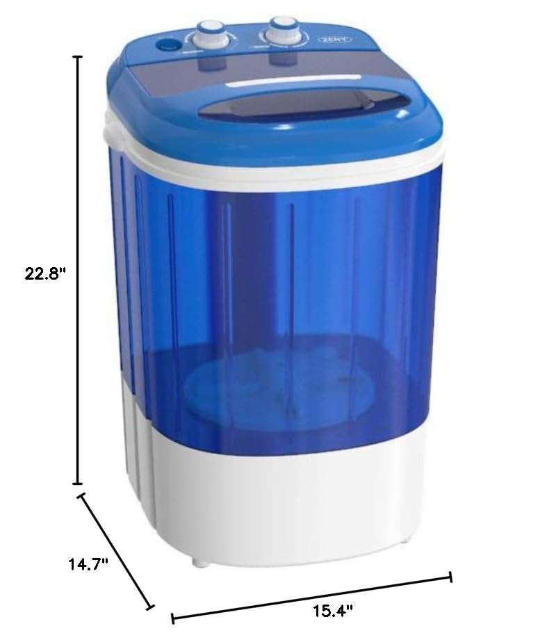 ZENY Portable Mini Washing Machine 8 lbs Washing Capacity Semi-Automatic Compact Washer Spinner Small Cloth Washer Laundry Appliances for Apartment, RV, Camping, Single Translucent Tub Blue