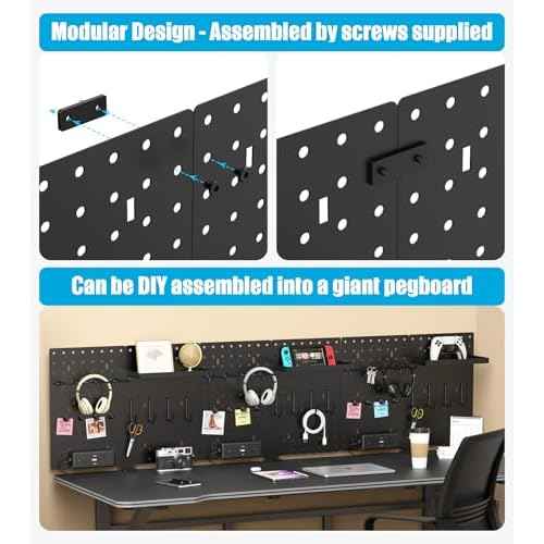 CCCEI Set Desk Organizer and Storage Pegboard with Charging Station, Gaming Standing Office Supplies Shelf Accessorie, Black Desktop Clamp Peg Board Privacy Organization Panel. Gifts for Men, 6FT.