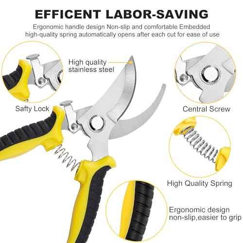 3 Pack Stainless Steel Garden Shears Pruning Set, Bypass, Serrated, and Straight Blade Scissors for Trimming Flowers, Branches, Stems - Perfect Pruners for Gardening & Plant Care