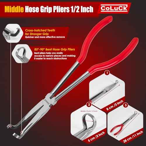 4Pcs 11" Hose Gripper Plier Hose Remover Set,5/16-Inch, 1/2-Inch, 3/4-Inch Dia, Offset Spark Plug Boot Removal Pliers Serrated Jaws for Cannon Plug Removal Tool Hard to Reach Narrow Spaces