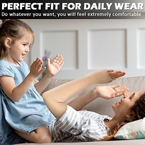Ailaka Lymphedema Compression Arm Sleeve（Single） with Gauntlet for Men Women, 20-30 mmHg Medical Compression Arm Sleeve