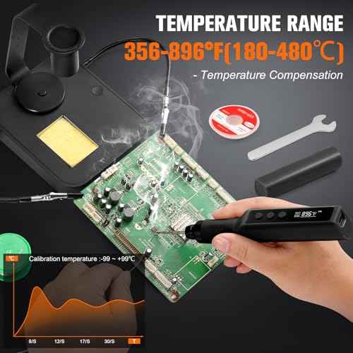 Soldering Iron Kit, Cordless Soldering Gun with 2 Helping Hands, 2s Fast Heating 356-896¢µ OLED Solder Kit, Auto Sleep, Includes 360¡Æ Swivel Stand, C210 Tips, Wire, Wick, Sponges, Wrench, Black