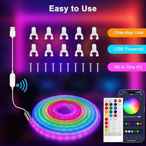maylit 360 Degree Luminous Reticulate Weave Rope Lights, 25ft Addressable ICRGB LED Strip Lights, Music Sync, DIY Design, USB Powered Flexible LED Lights for Gaming Room Living Bedroom Wall Decor