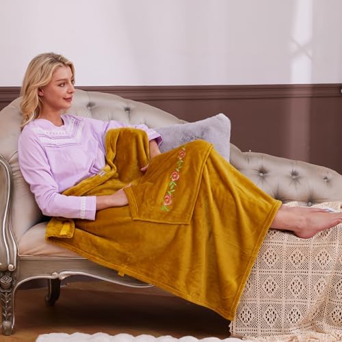 Keyocean Wheelchair Blanket, Soft Lightweight Warm Lap Blacket for Elderly, Honey Gold