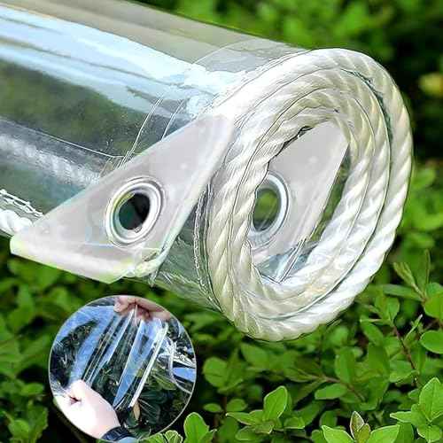 6' X 8' Clear Vinyl Tarp, 14 Mil Clear Tarps Heavy Duty Water Resistant, 400g/m©÷ Thickened Tear Resistant with Metal Grommets, for Patio Porch and Garden Chicken Coop