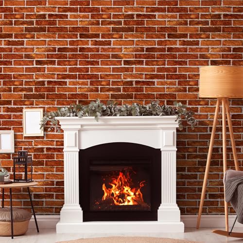 practicalWs Red Brick Wallpaper Peel and Stick 17.7in x 118.1in Brick Wrapping Paper Self Adhesive Faux Stone Removable Wall Paper for Christmas Halloween Fireplace Bedroom Bathroom Decoration