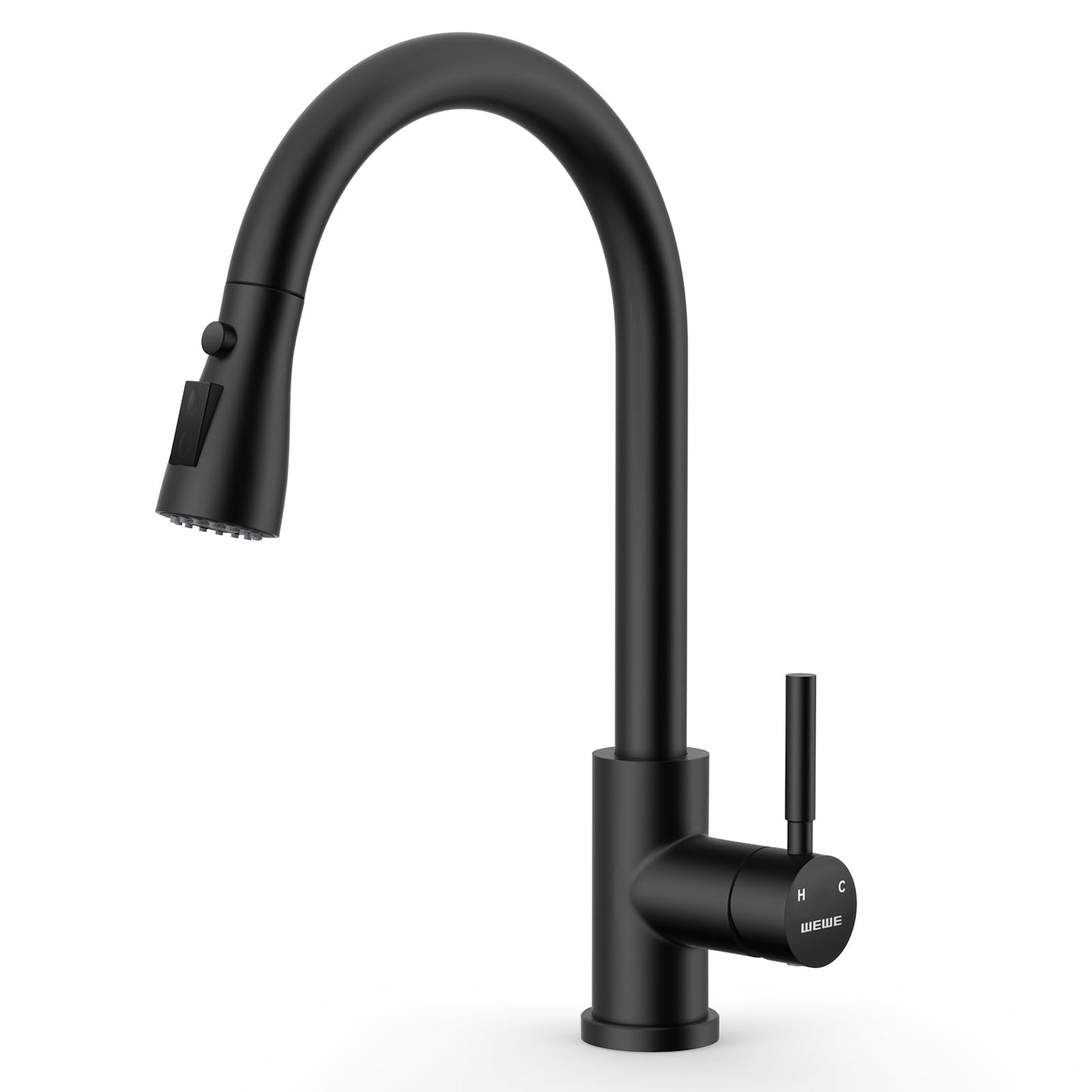 WEWE Kitchen Faucets with Pull Down Sprayer, Stainless Steel Single Handle 1 Hole for Family Kitchen Commercial Camper Laundry Rv Bar, Matte Black