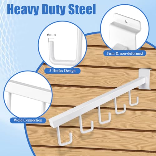 5 Hooks Slatwall Hooks Accessories, 5 Pack 13.7 Inch Heavy Duty Waterfall Slatwall Hangers Rectangular Tube Slat Wall Clothes Hooks for Display Clothing Retail Shop Garage (White)