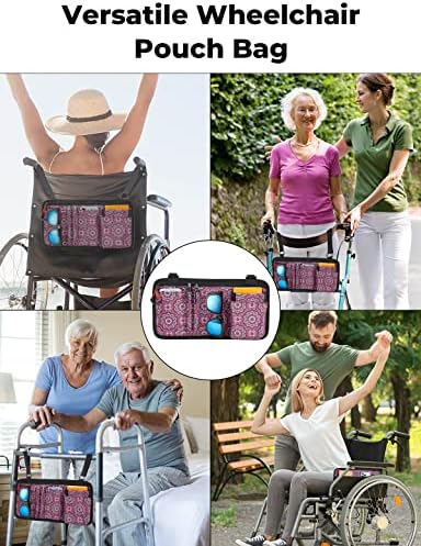 JOYTUTUS Walker Side Bag, Wheelchair Armrest Storage Pouch with Cup Holder, Wheelchair Accessories for Seniors, Walker Bag Cup Holder for Walker, Rollator, Electric Scooter or Wheelchair Red