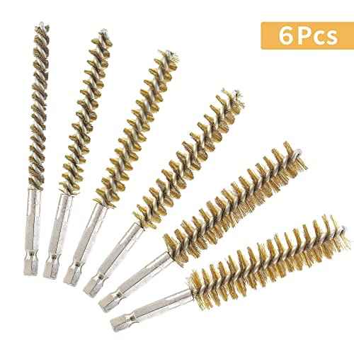 Uenhoy 6 Pieces Brass Bore Brushes in Different Sizes, Brass Bristles Wire Cleaning Brush for Power Drill Impact Driver, with 1/4 Inch Hex Shank, 4 Inch in Length (8/10/12/15/17/19mm)