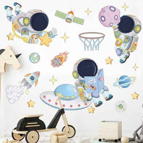 Space Decor Astronaut Wall Stickers Murals & Decals Space Theme Bedroom Classroom Playroom Sticker Outer Spaces Room Decor Spaces Wallpaper Planet Wall Decals for Boys Girls Room