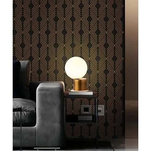 Black and Gold Peel and Stick Geometric Wallpaper - Modern Contact Paper for Cabinets and Drawers - Removable Self Adhesive Vinyl 17.1'78.7'