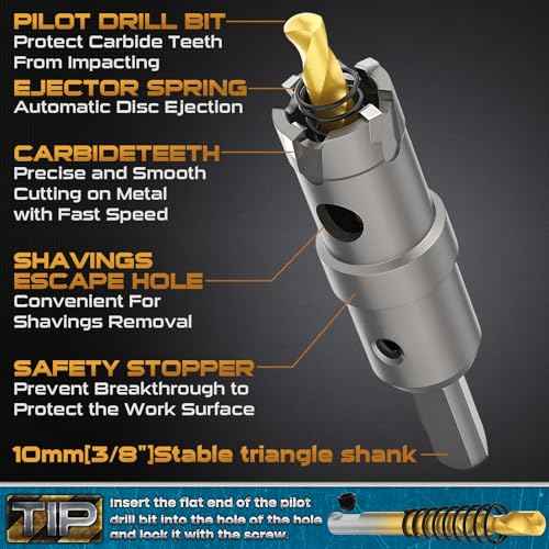 DAIMIT 19Pcs TCT Hole Saw Kit, 1/2"-2-1/8" Heavy-Duty Tungsten Carbide Hole Saws Kit for Metal, Stainless Steel, Iron, Wood, Plastic, with 3*Detachable Pilot Drill Bits and 3*L-Wrench